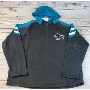 San Jose Sharks 1/4 Zip Hooded Sweatshirt Embroidered LARGE 7159 Men's